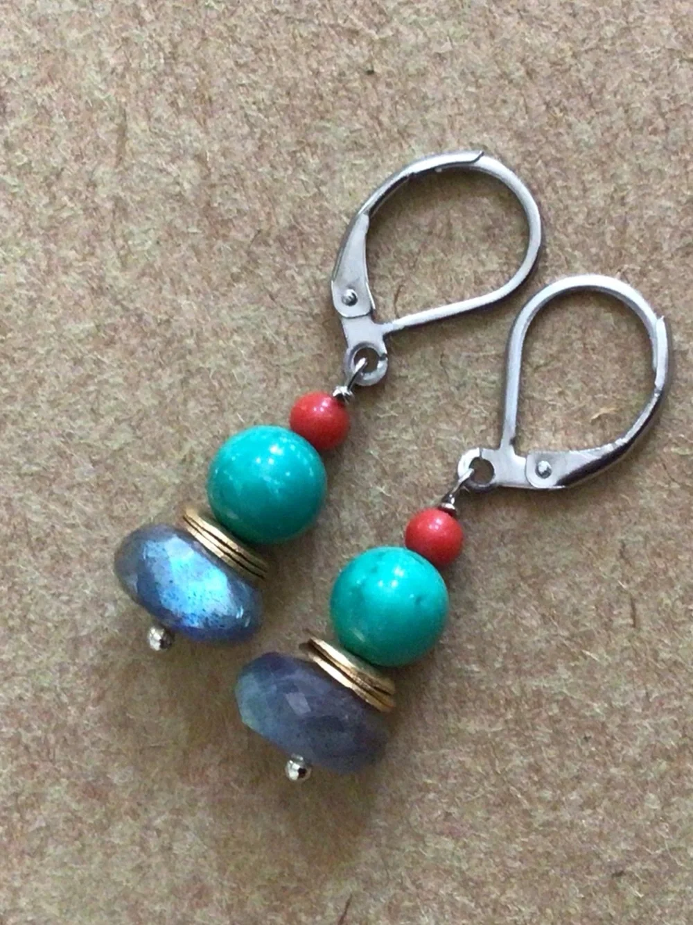Natural Labradorite Turquoise sterling silver Earrings Sundance Charm